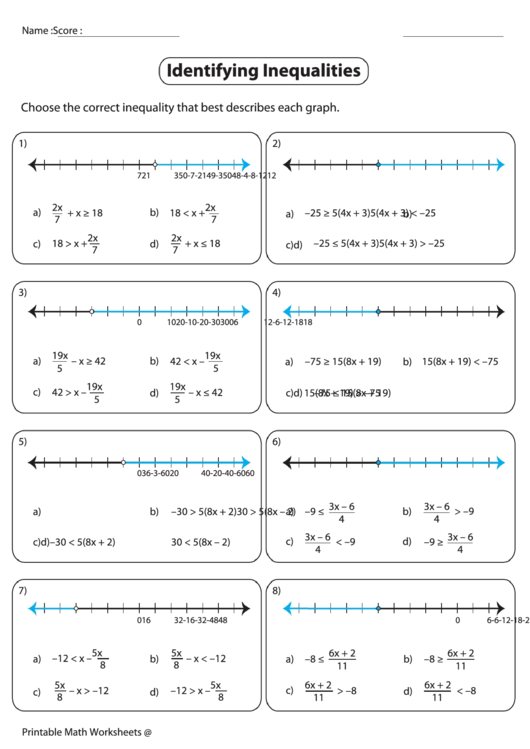 Identifying Inequalities Worksheet Printable Pdf Download